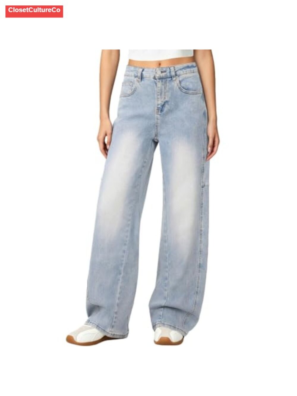 High Waisted Wide Leg Baggy Barrel Denim Jeans Loose Fit YKK Zipper